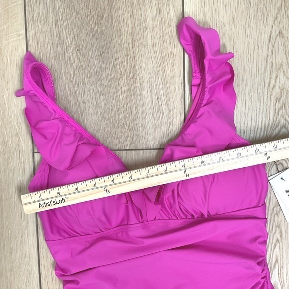 DKNY Womens Ruffled One Piece Swimsuit Adjustable Straps Medium NWT - Picture 11 of 13